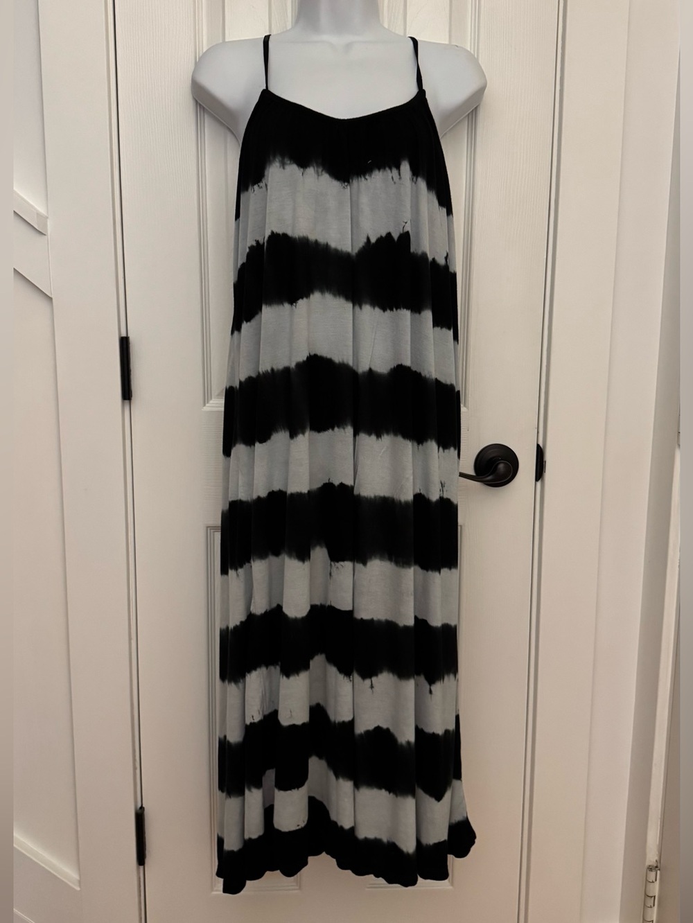 Raviya Black and Gray Striped Tie-Dye Maxi Dress